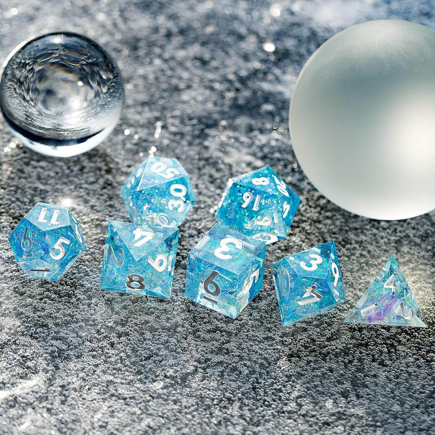 7 Resin Sharp Edged Polyhedral D&D Awesome Dice Set - Frozen Prism - Dice of Dragons