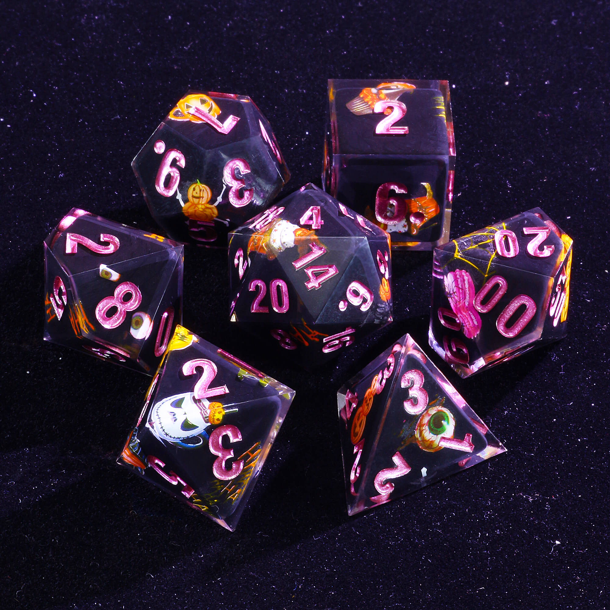 Role Playing 7 Polyhedral Resin Dice Sets DnD Pumpkin Black - Dice of Dragons