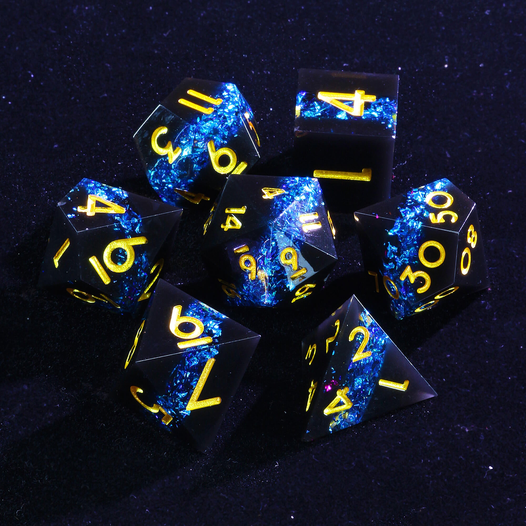 Role Playing 7 Polyhedral Resin DnD Dice Set Tin Foil - Dice of Dragons