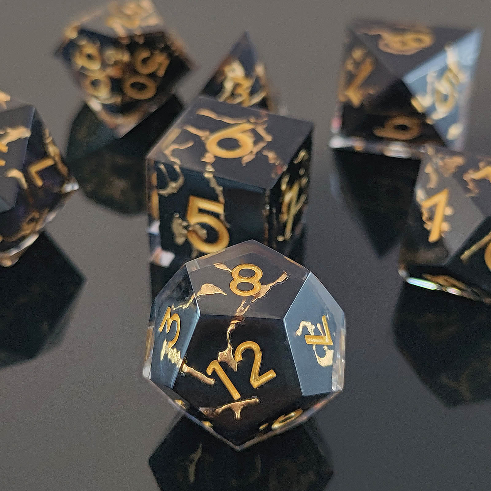 Rpg Awesome 7 Polyhedral Dice Sets D&D - Gold Stripes - Dice of Dragons