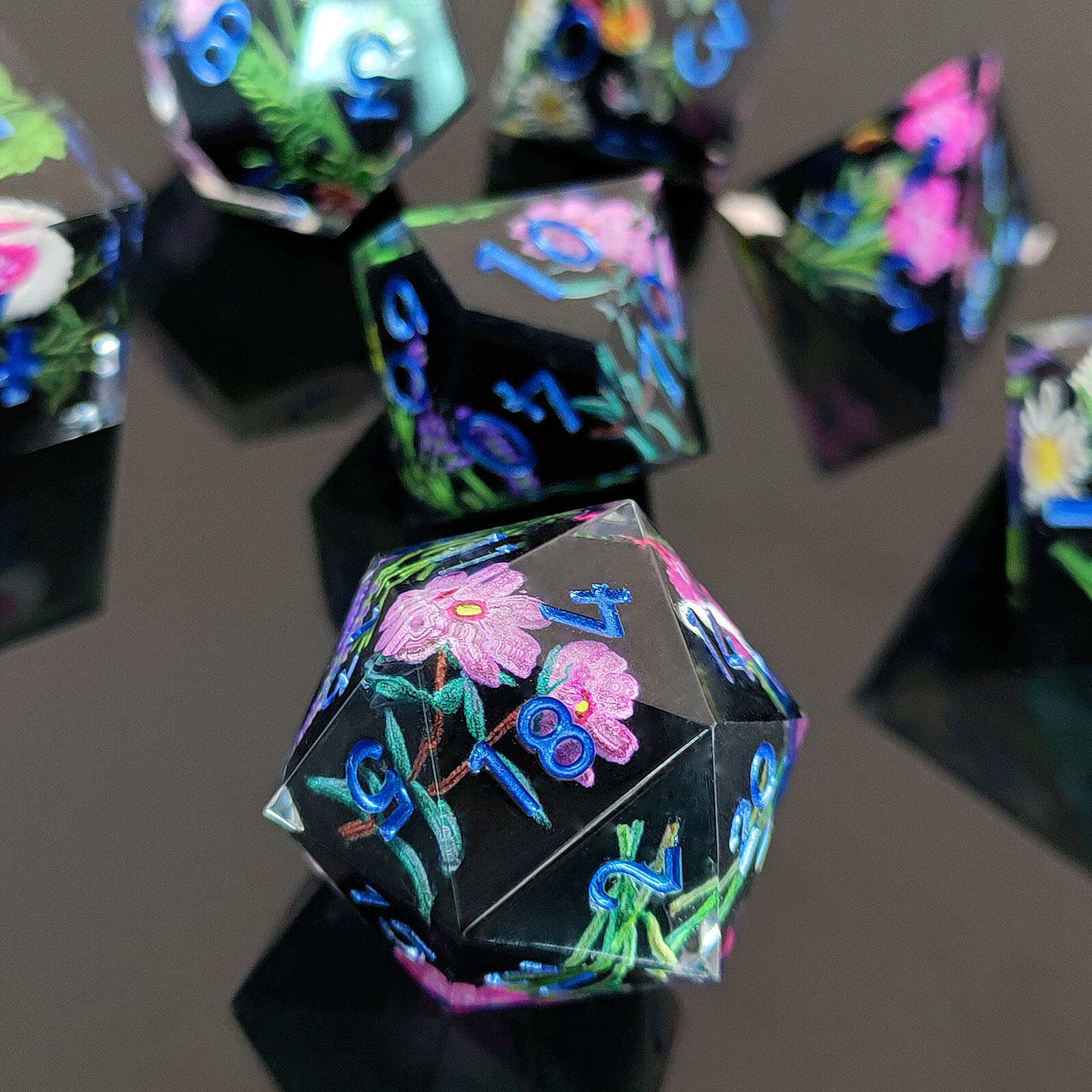 Rpg Awesome 7 Polyhedral Dice Sets D&D - Black Flower - Dice of Dragons