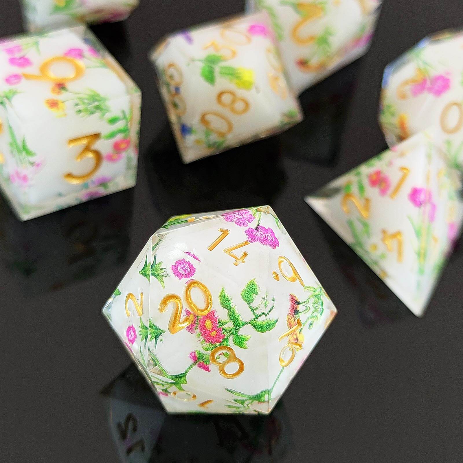 Rpg Awesome 7 Polyhedral Dice Sets D&D - White Flower - Dice of Dragons