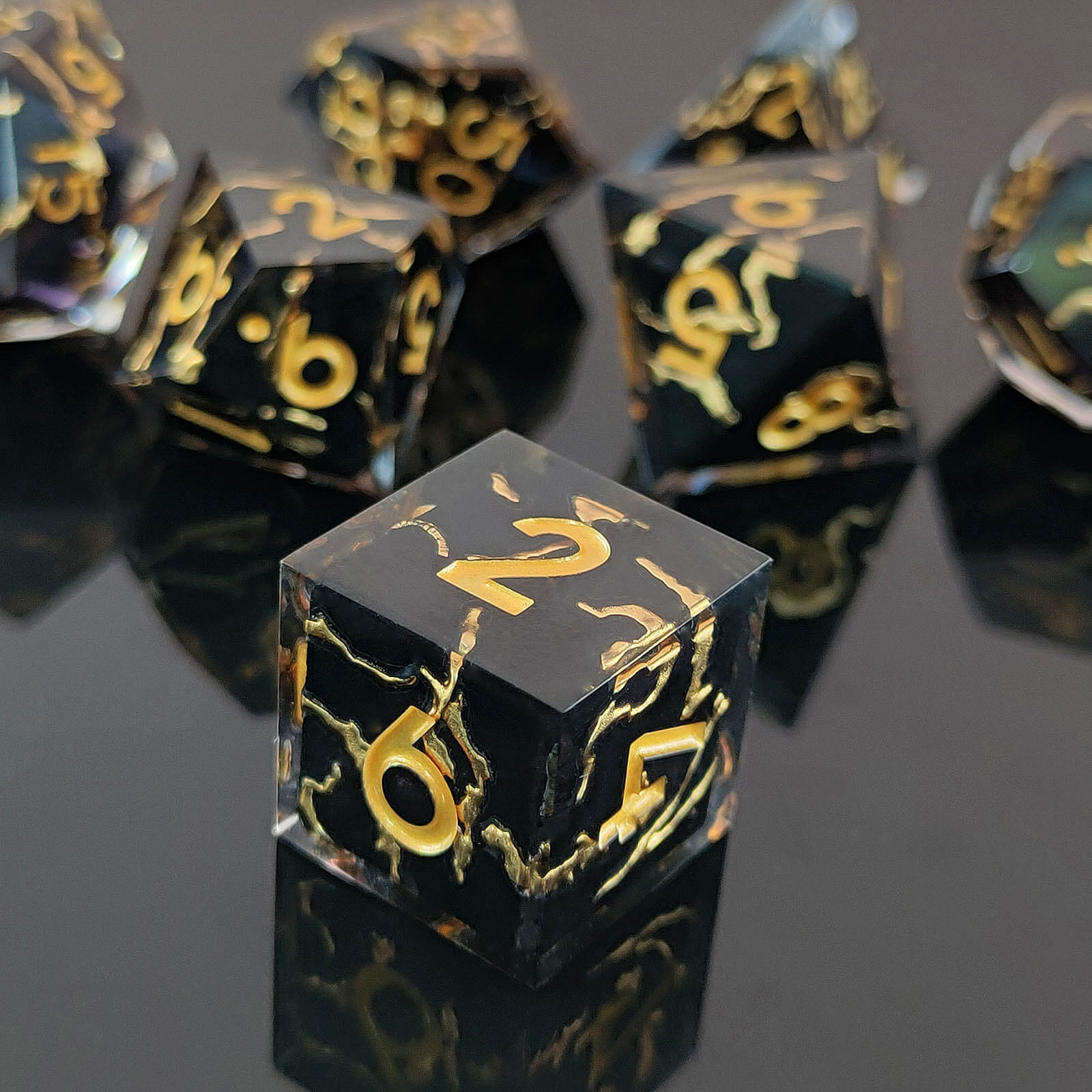 Rpg Awesome 7 Polyhedral Dice Sets D&D - Gold Stripes - Dice of Dragons