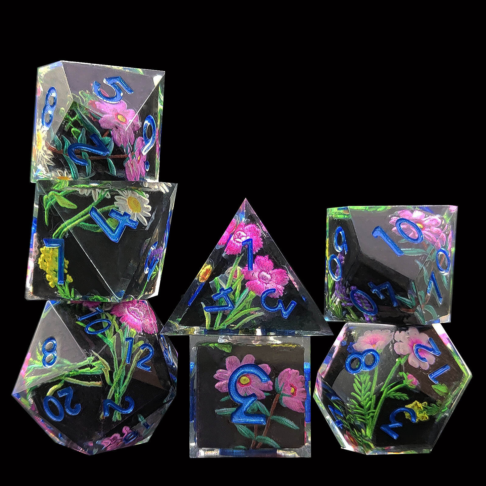 Rpg Awesome 7 Polyhedral Dice Sets D&D - Black Flower - Dice of Dragons