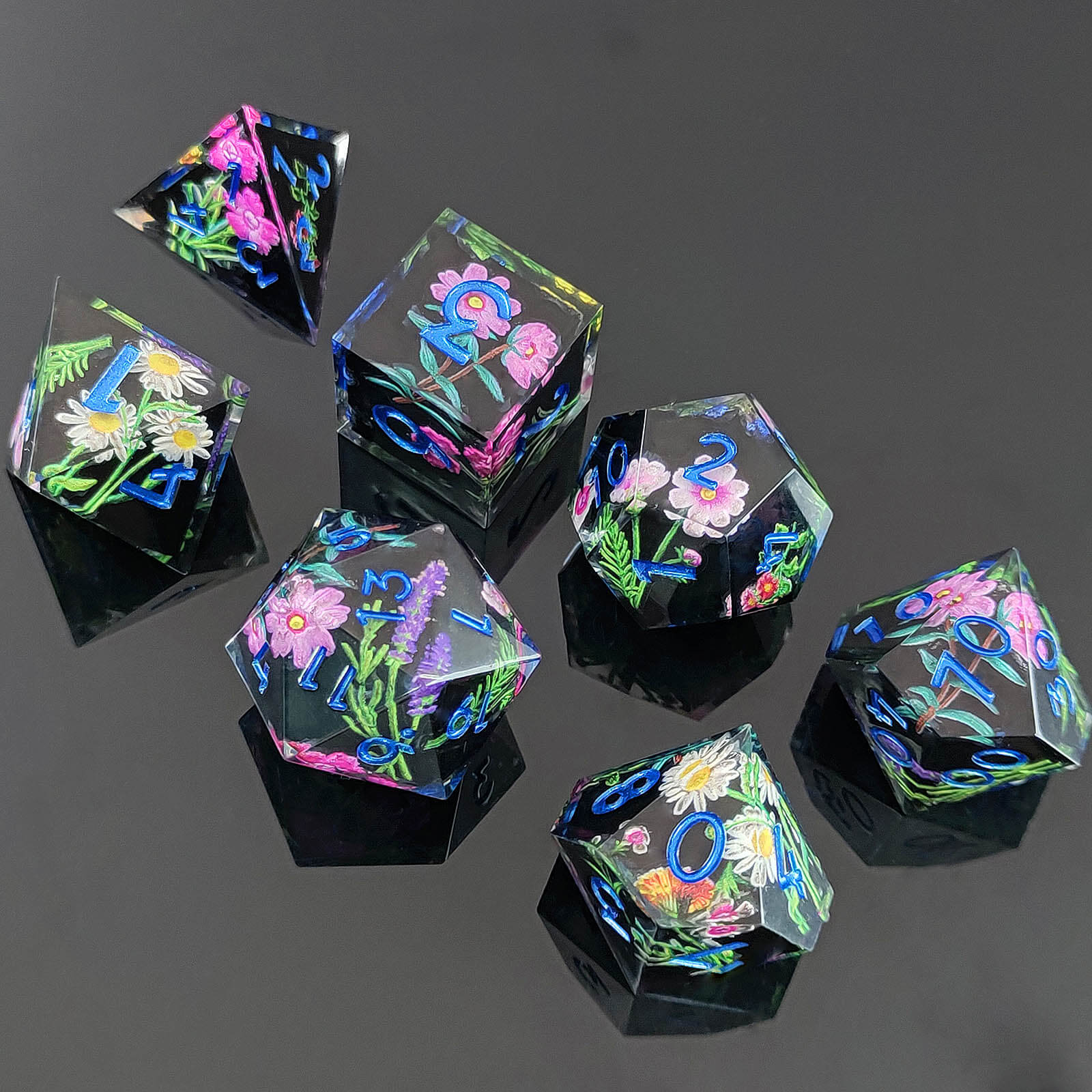 Rpg Awesome 7 Polyhedral Dice Sets D&D - Black Flower - Dice of Dragons