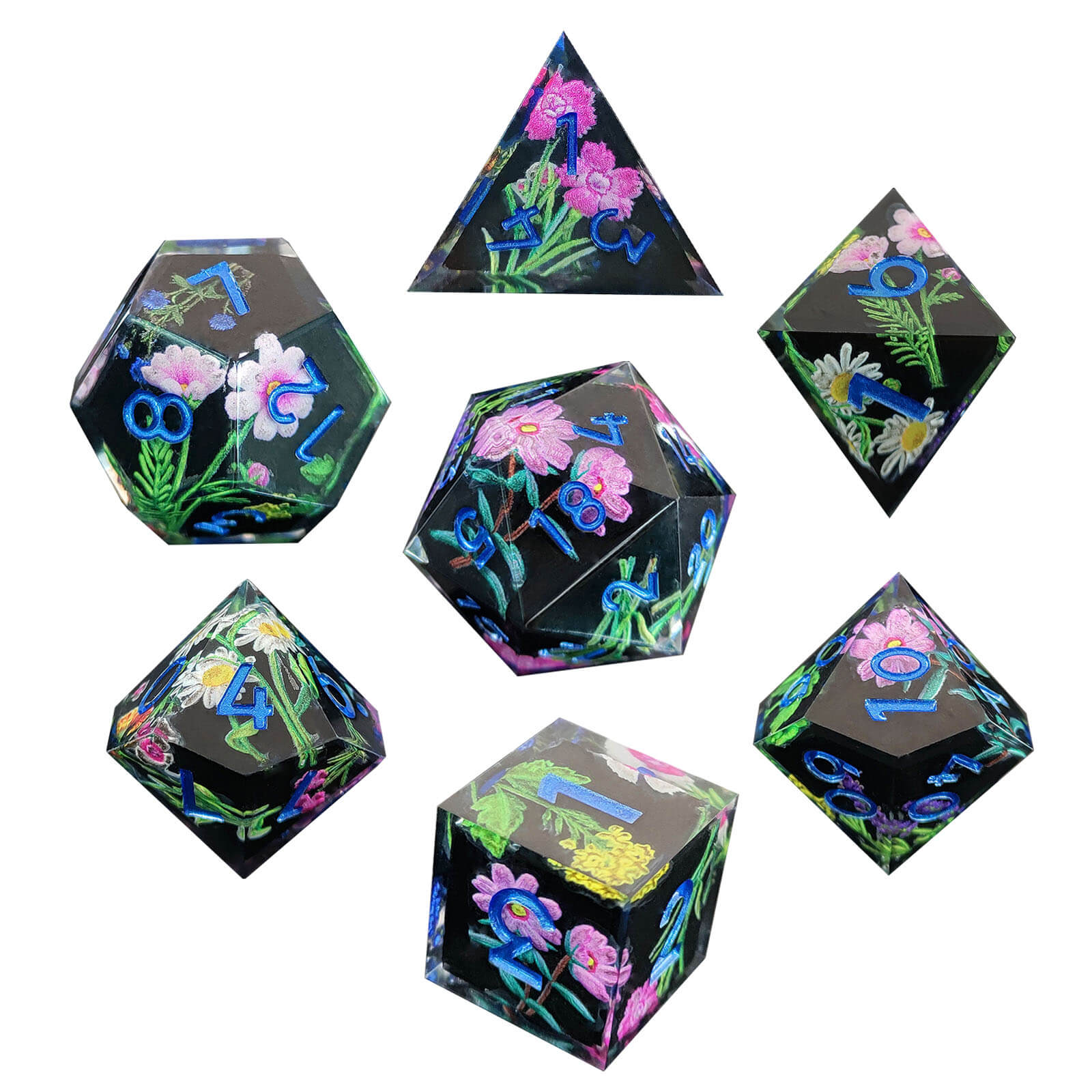 Rpg Awesome 7 Polyhedral Dice Sets D&D - Black Flower - Dice of Dragons