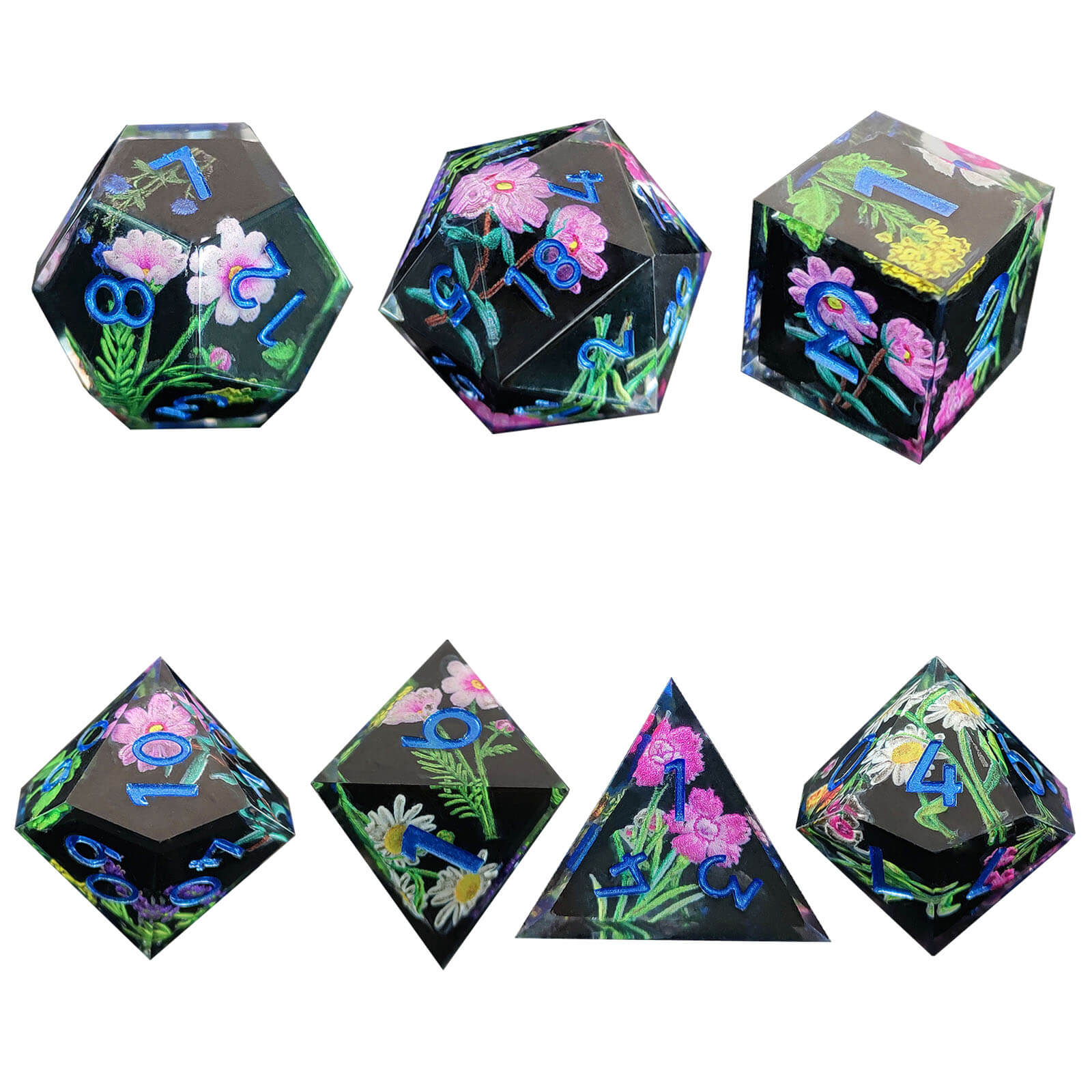 Rpg Awesome 7 Polyhedral Dice Sets D&D - Black Flower - Dice of Dragons