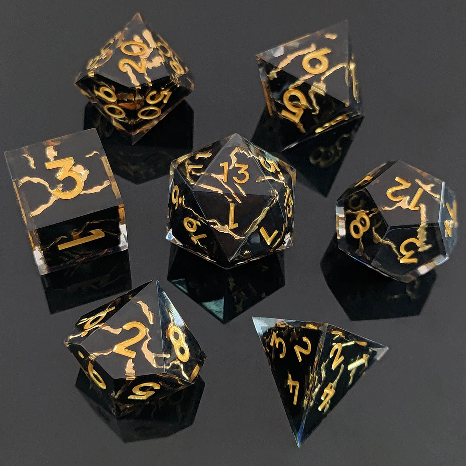 Rpg Awesome 7 Polyhedral Dice Sets D&D - Gold Stripes - Dice of Dragons