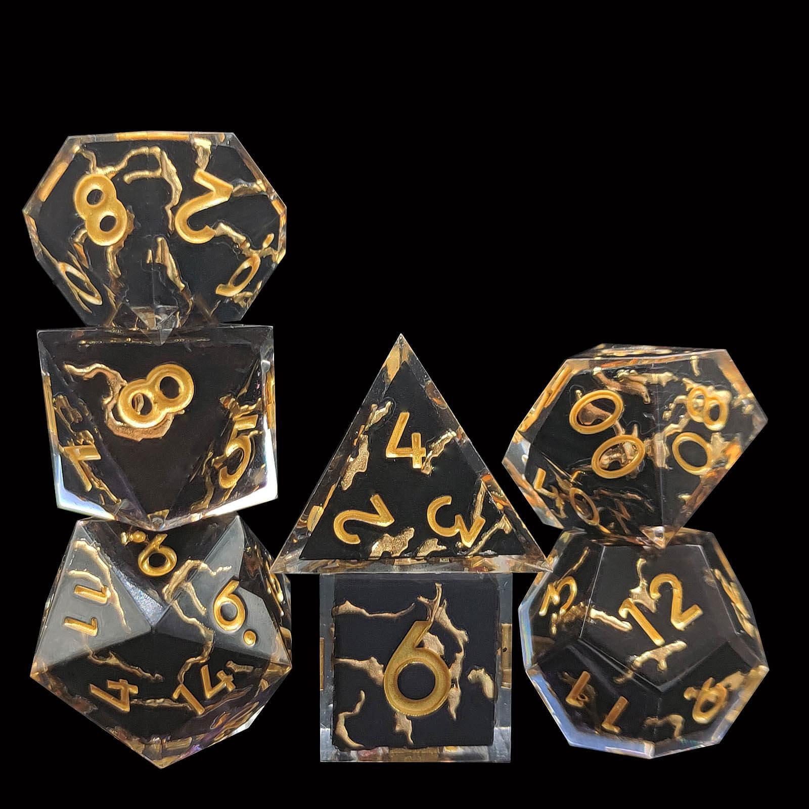 Rpg Awesome 7 Polyhedral Dice Sets D&D - Gold Stripes - Dice of Dragons