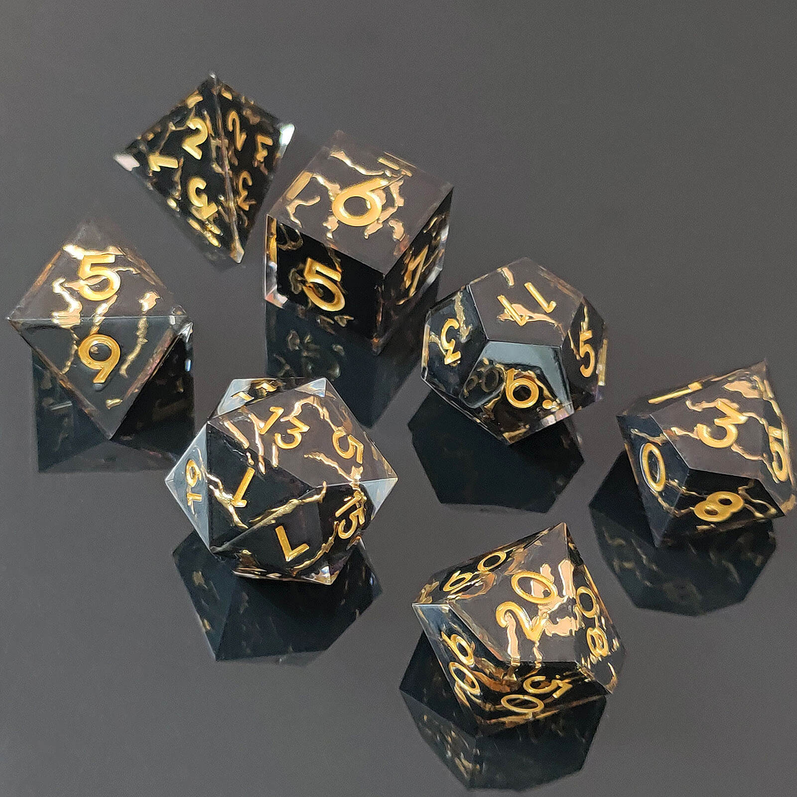 Rpg Awesome 7 Polyhedral Dice Sets D&D - Gold Stripes - Dice of Dragons