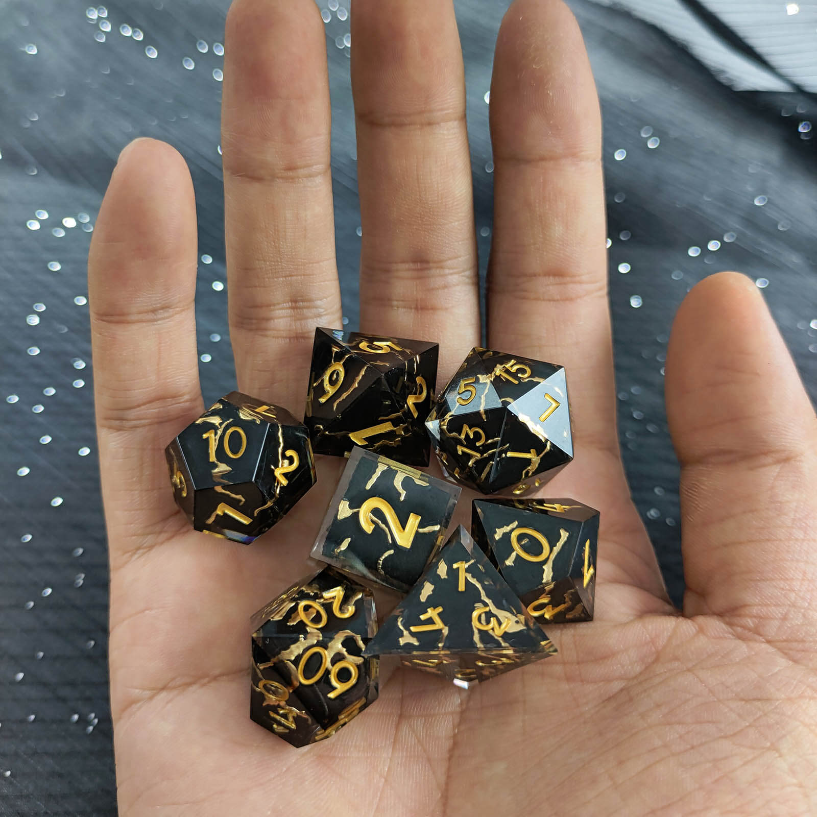 Rpg Awesome 7 Polyhedral Dice Sets D&D - Gold Stripes - Dice of Dragons