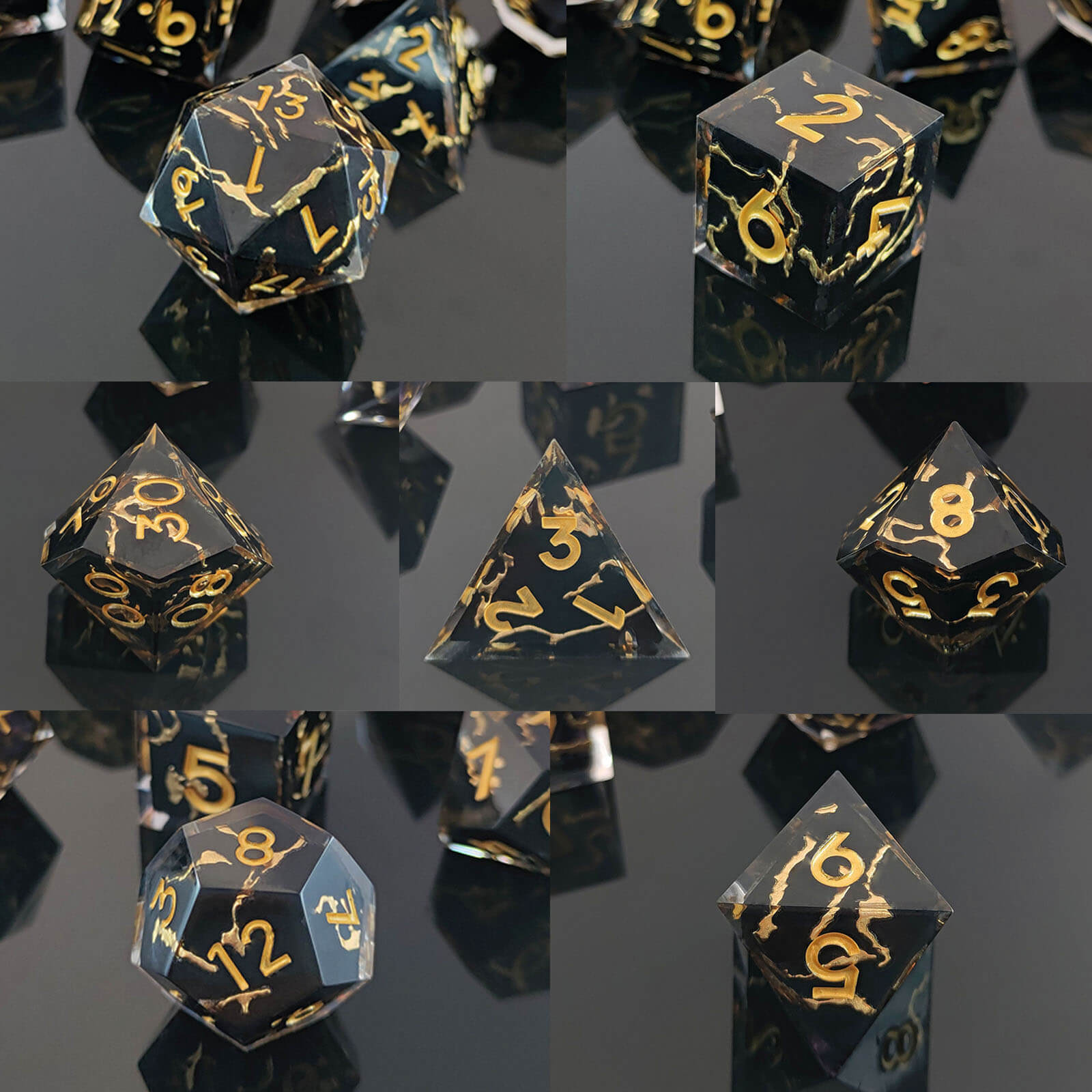 Rpg Awesome 7 Polyhedral Dice Sets D&D - Gold Stripes - Dice of Dragons