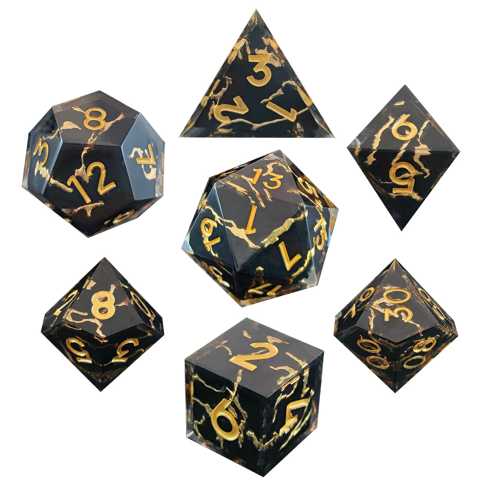 Rpg Awesome 7 Polyhedral Dice Sets D&D - Gold Stripes - Dice of Dragons