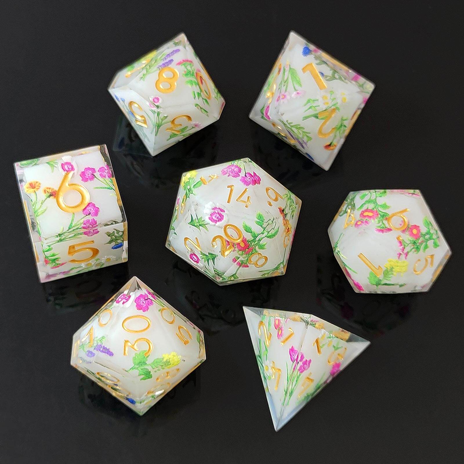 Rpg Awesome 7 Polyhedral Dice Sets D&D - White Flower - Dice of Dragons