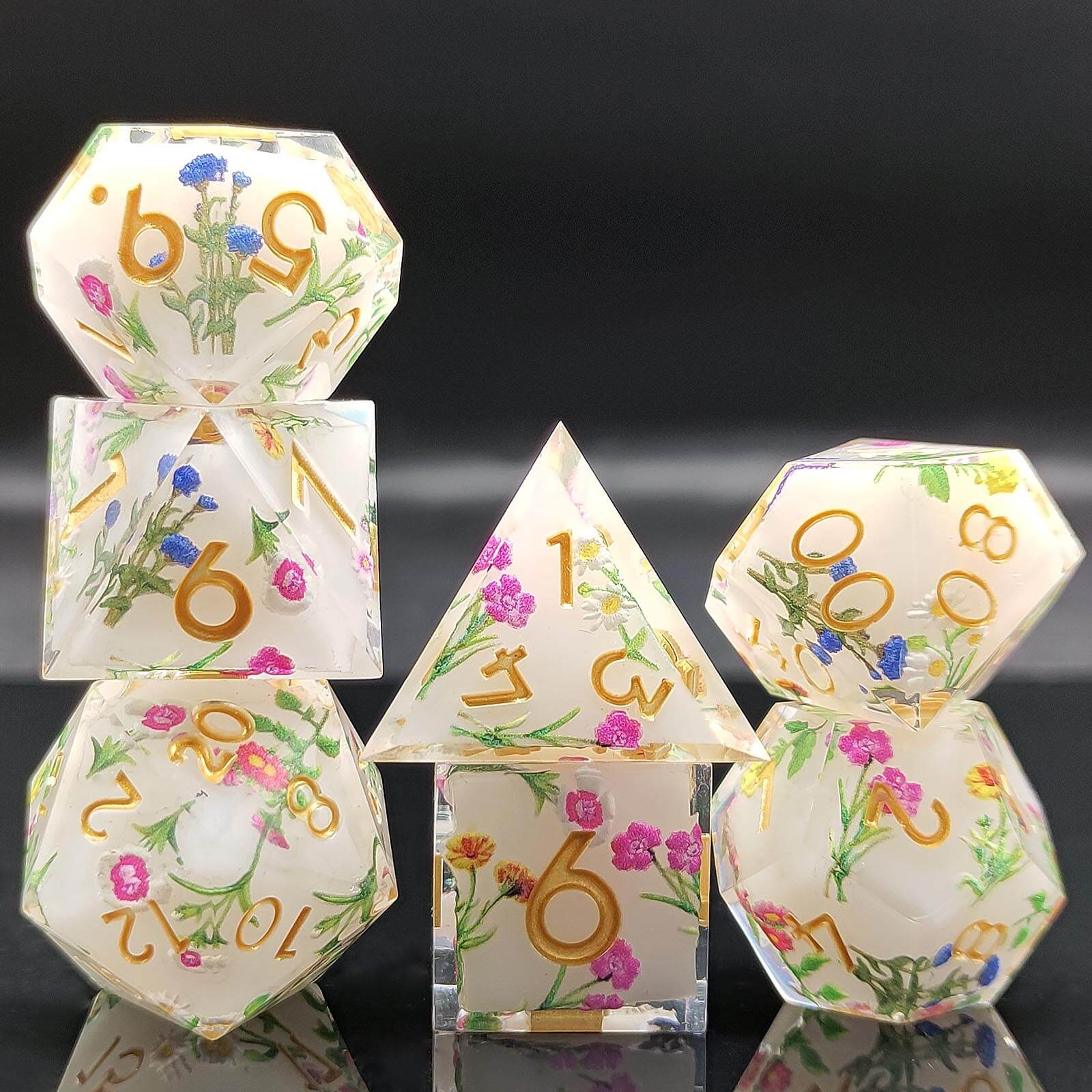 Rpg Awesome 7 Polyhedral Dice Sets D&D - White Flower - Dice of Dragons