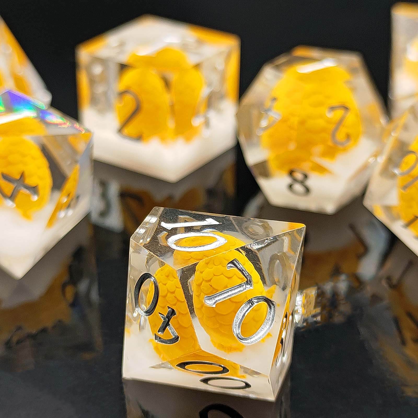 Rpg Cool 7 Polyhedral D and D dice set - Yellow Dragon Egg - Dice of Dragons