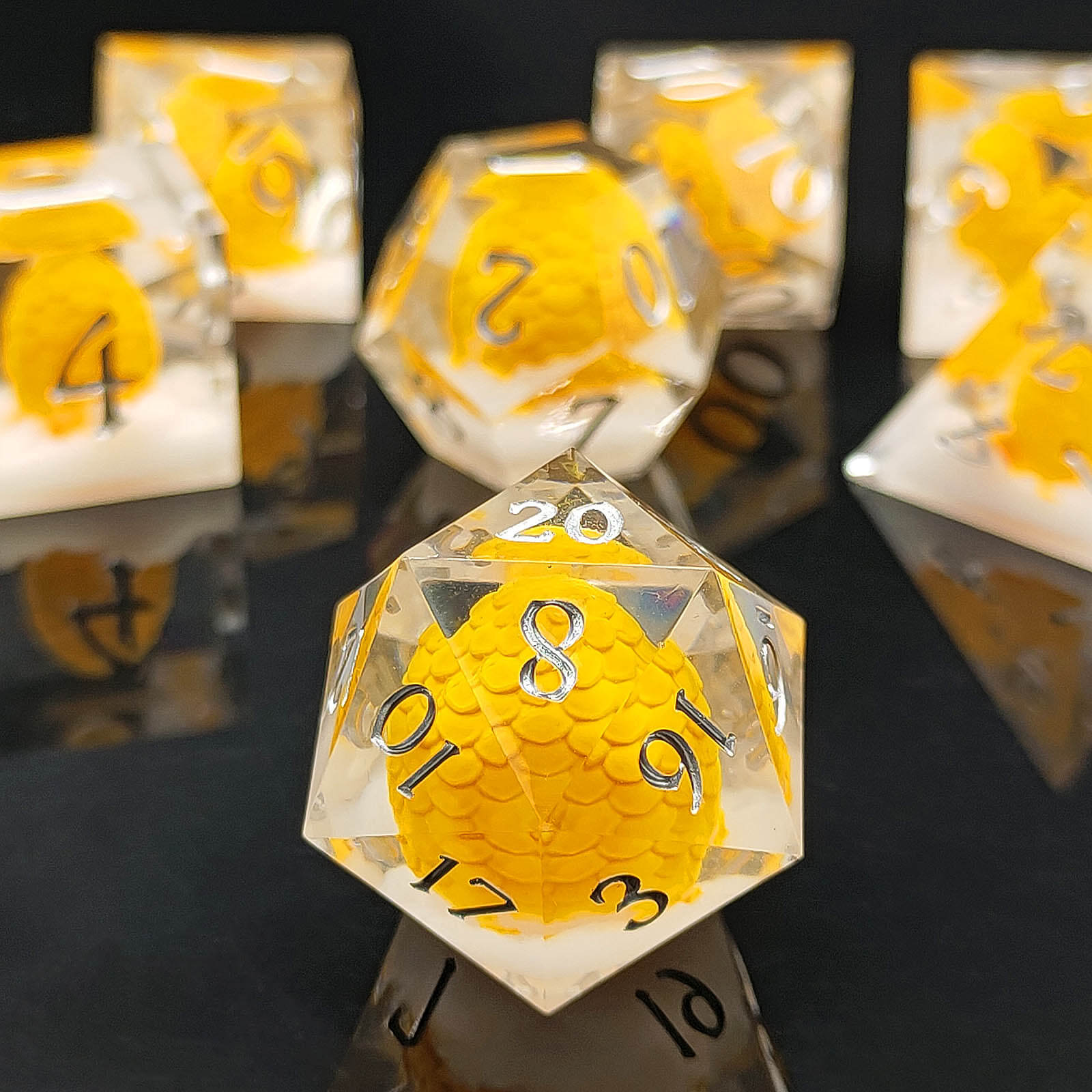 Rpg Cool 7 Polyhedral D and D dice set - Yellow Dragon Egg - Dice of Dragons