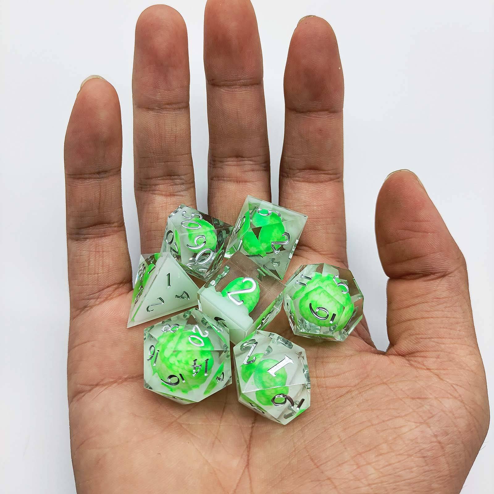 Rpg Cool 7 Polyhedral D and D dice set - Fluorescent Green Dragon Egg - Dice of Dragons