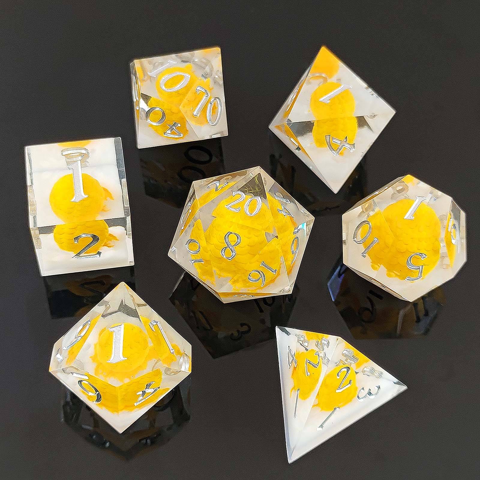 Rpg Cool 7 Polyhedral D and D dice set - Yellow Dragon Egg - Dice of Dragons