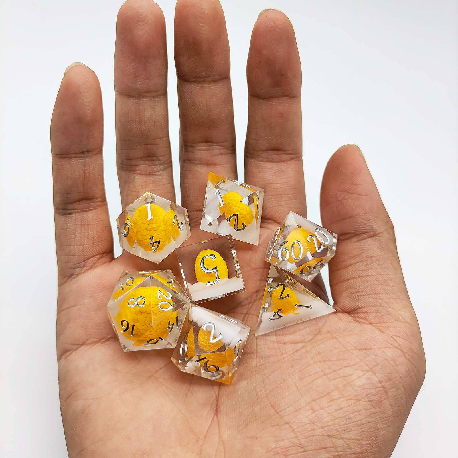 Rpg Cool 7 Polyhedral D and D dice set - Yellow Dragon Egg - Dice of Dragons