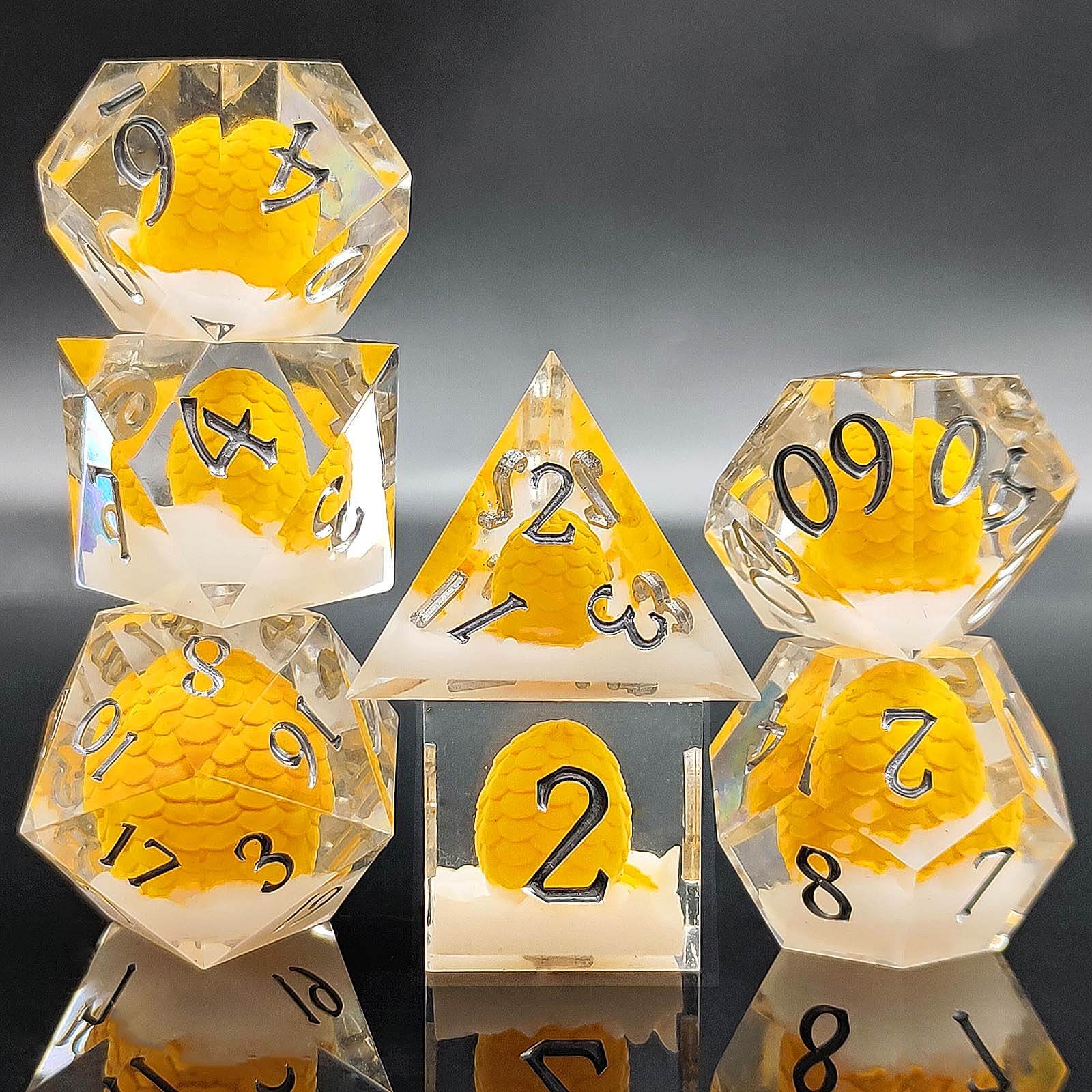 Rpg Cool 7 Polyhedral D and D dice set - Yellow Dragon Egg - Dice of Dragons