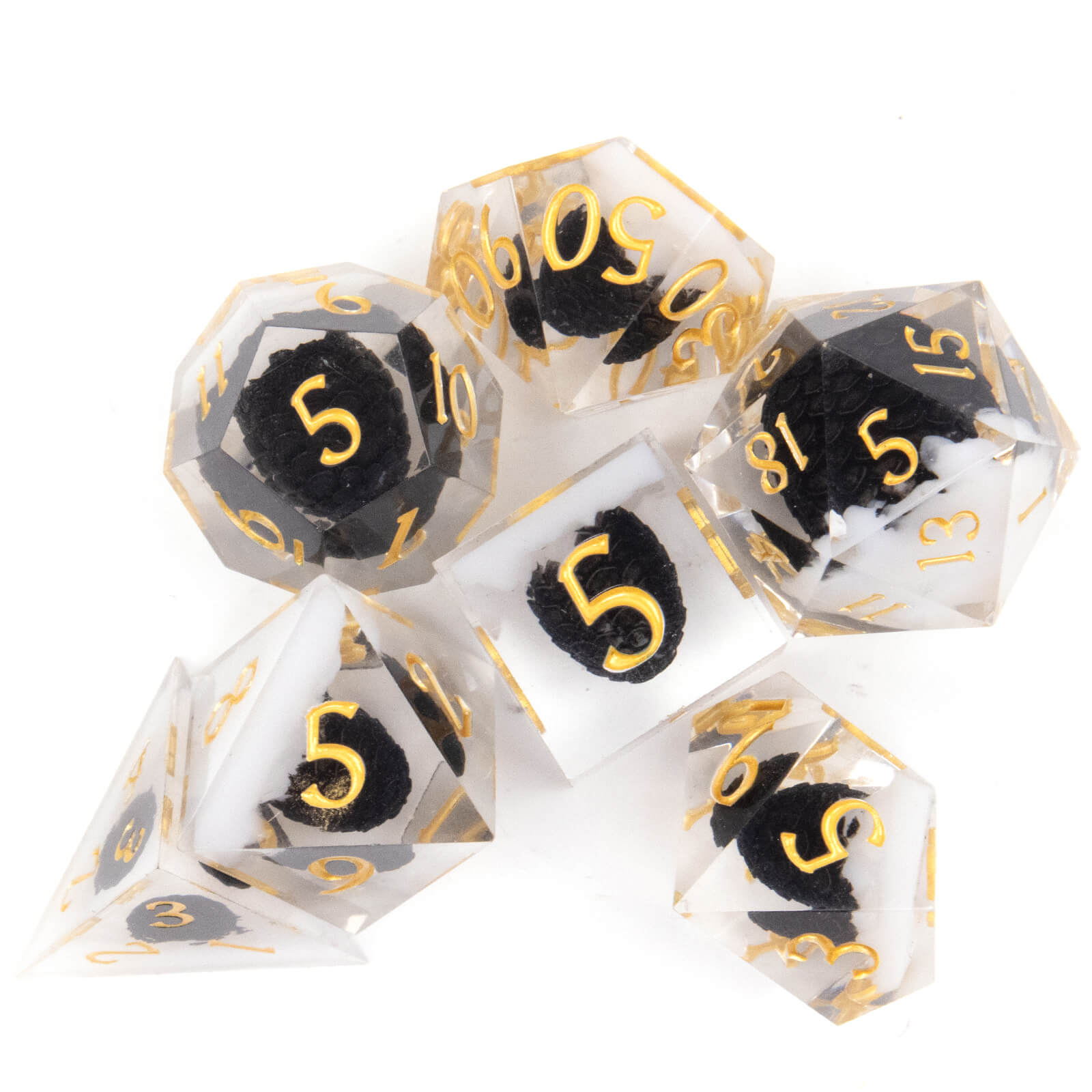 Rpg Cool 7 Polyhedral D and D dice set - Black Dragon Egg - Dice of Dragons