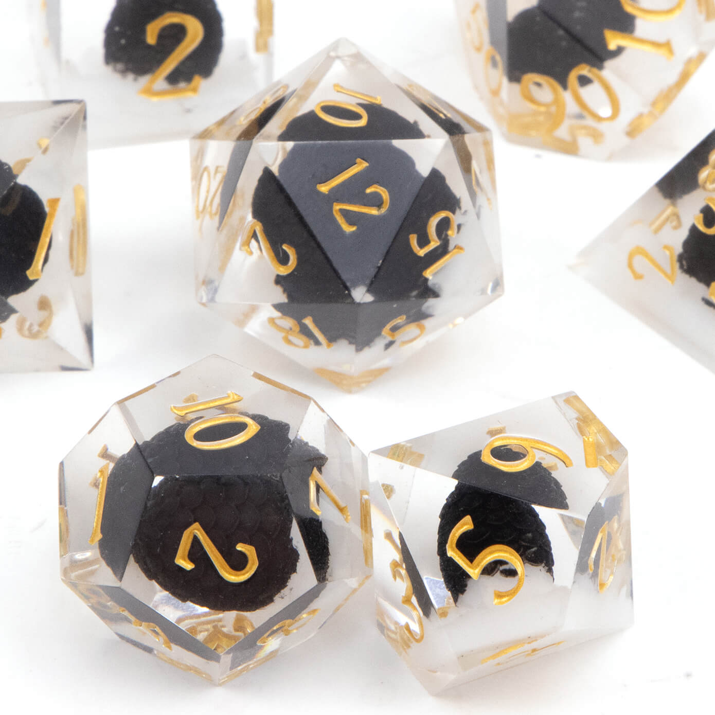 Rpg Cool 7 Polyhedral D and D dice set - Black Dragon Egg - Dice of Dragons