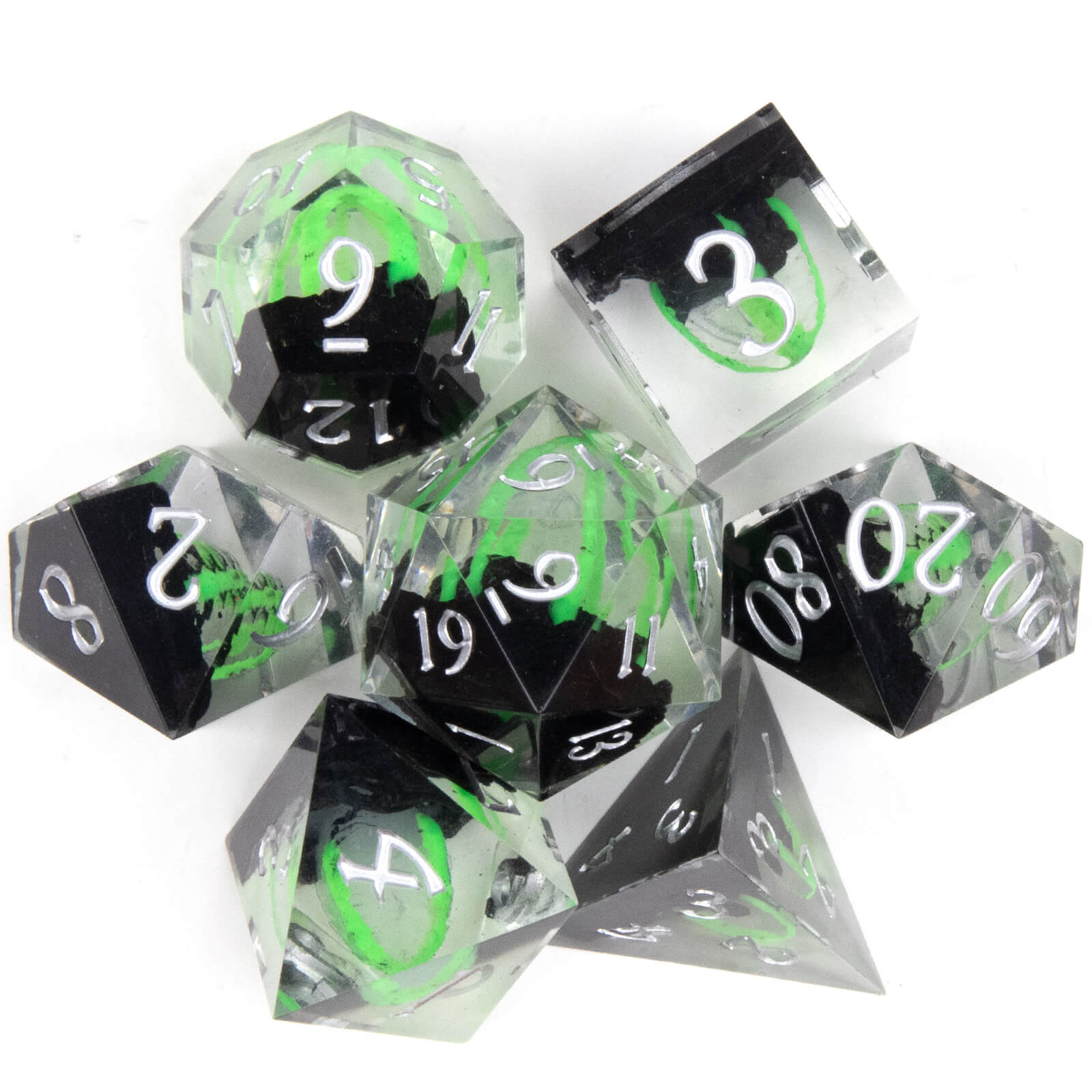 Rpg Cool 7 Polyhedral D and D dice set - Green Dragon Egg - Dice of Dragons