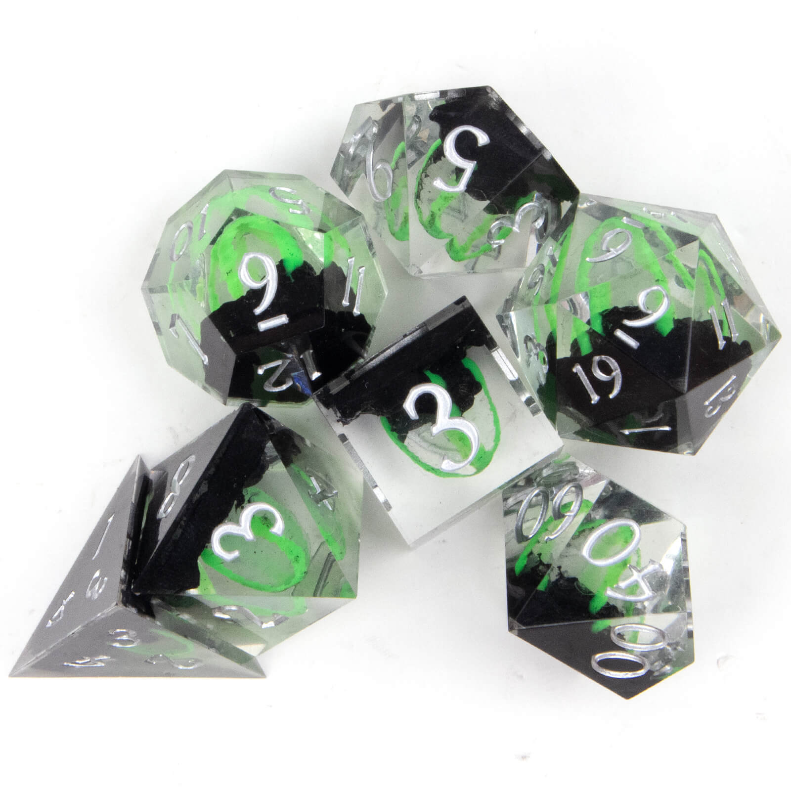 Rpg Cool 7 Polyhedral D and D dice set - Green Dragon Egg - Dice of Dragons