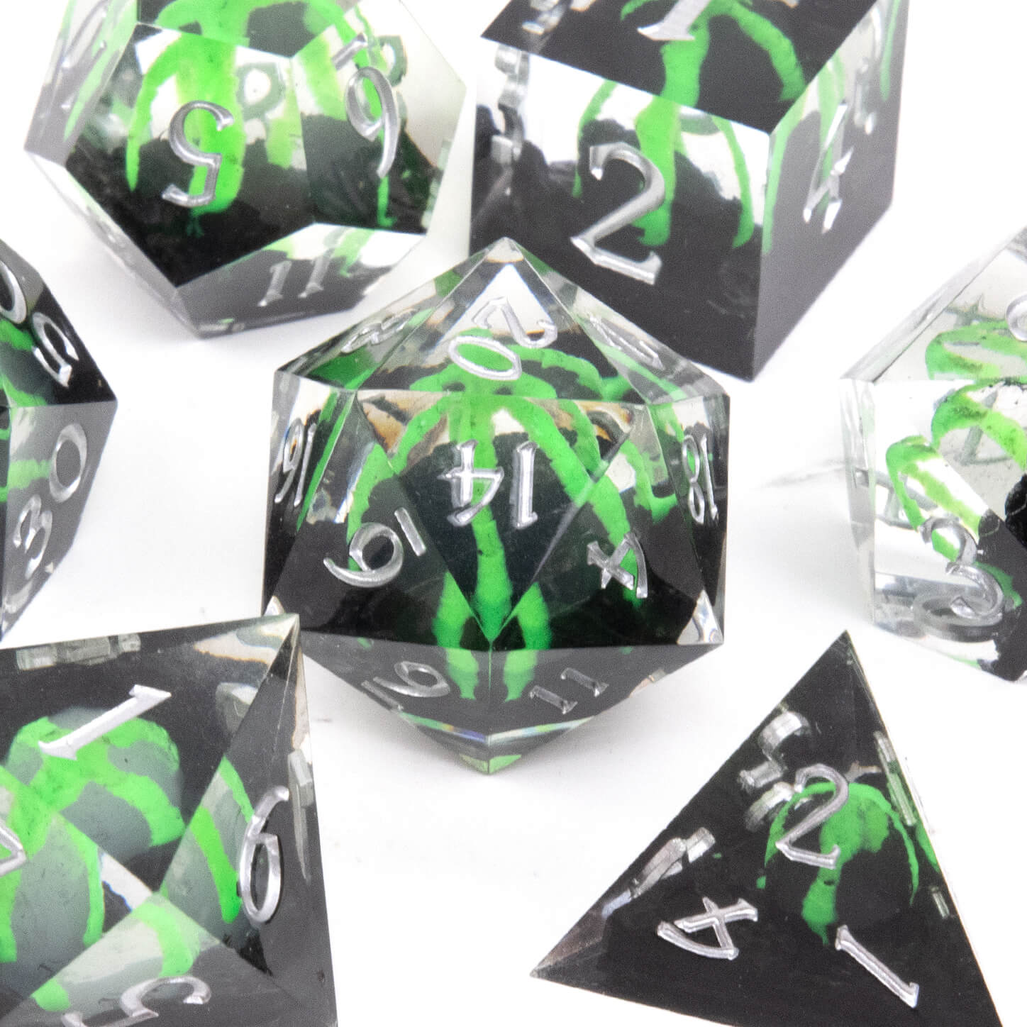 Rpg Cool 7 Polyhedral D and D dice set - Green Dragon Egg - Dice of Dragons