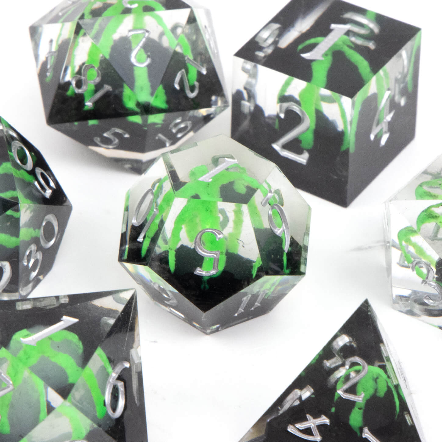 Rpg Cool 7 Polyhedral D and D dice set - Green Dragon Egg - Dice of Dragons