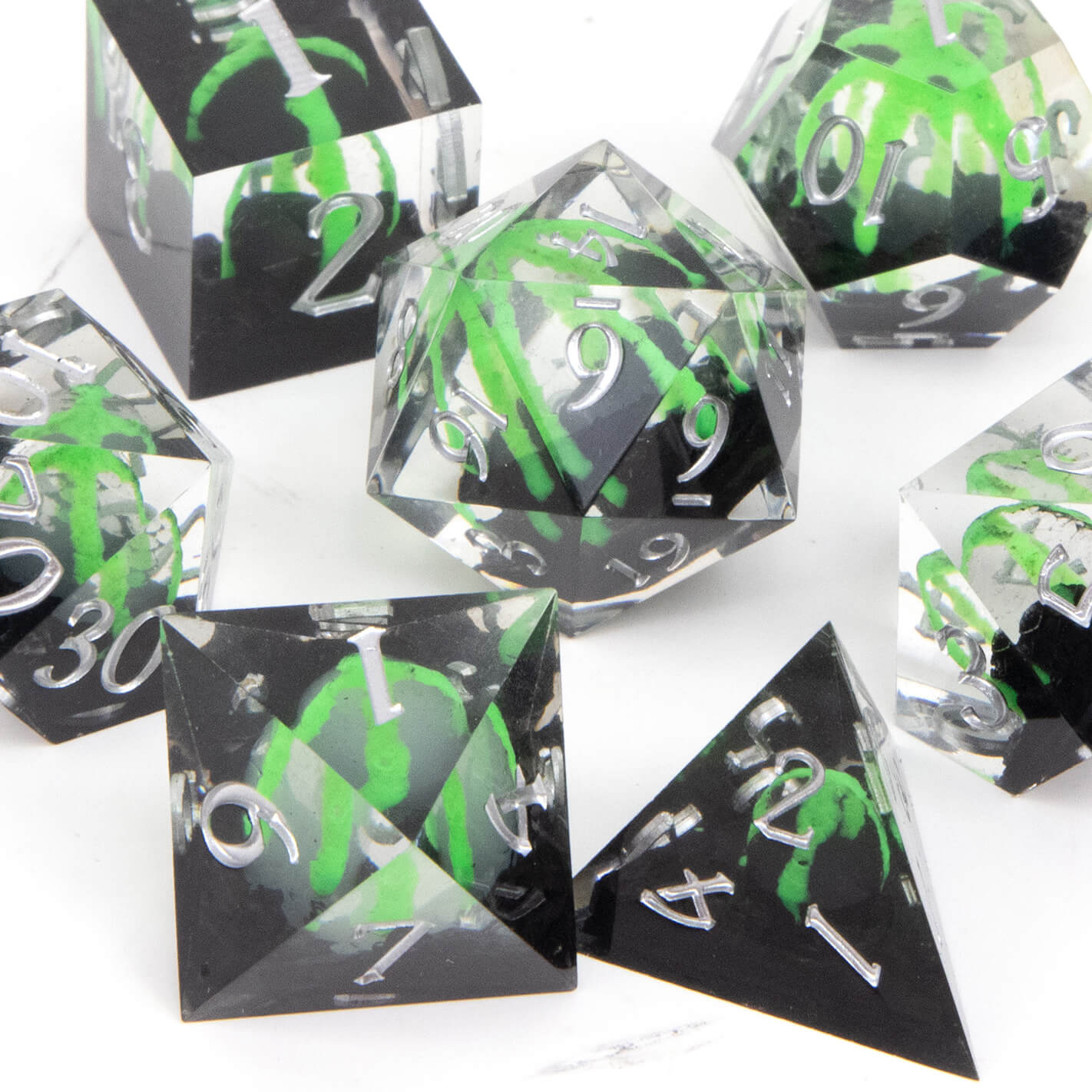 Rpg Cool 7 Polyhedral D and D dice set - Green Dragon Egg - Dice of Dragons