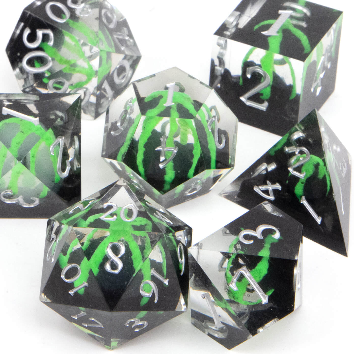 Rpg Cool 7 Polyhedral D and D dice set - Green Dragon Egg - Dice of Dragons