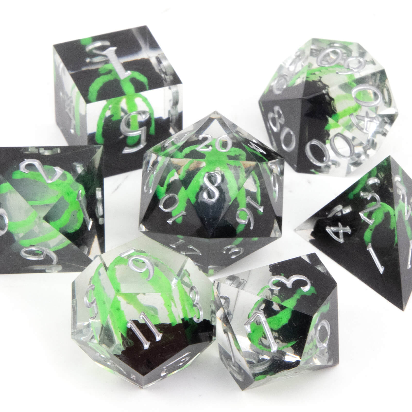 Rpg Cool 7 Polyhedral D and D dice set - Green Dragon Egg - Dice of Dragons