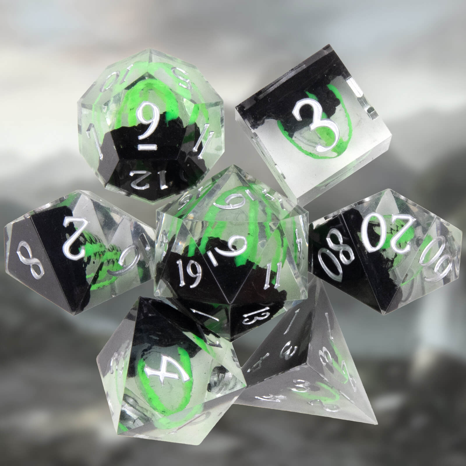 Rpg Cool 7 Polyhedral D and D dice set - Green Dragon Egg - Dice of Dragons