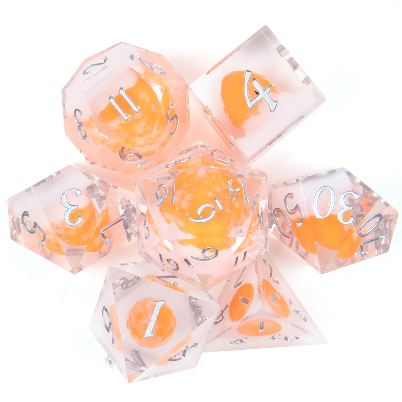 Rpg Cool 7 Polyhedral D and D dice set - Orange Dragon Egg - Dice of Dragons