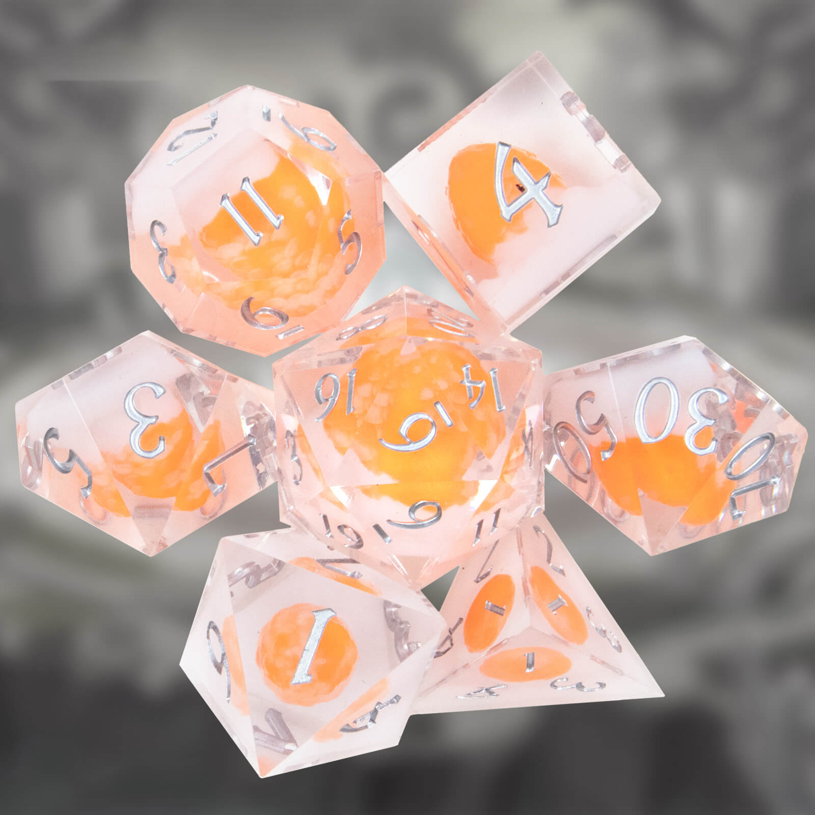 Rpg Cool 7 Polyhedral D and D dice set - Orange Dragon Egg - Dice of Dragons