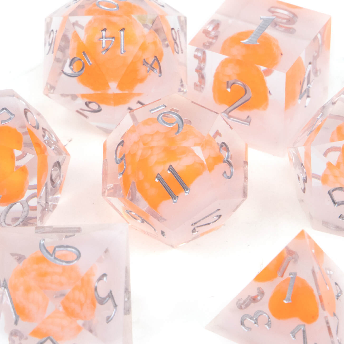 Rpg Cool 7 Polyhedral D and D dice set - Orange Dragon Egg - Dice of Dragons