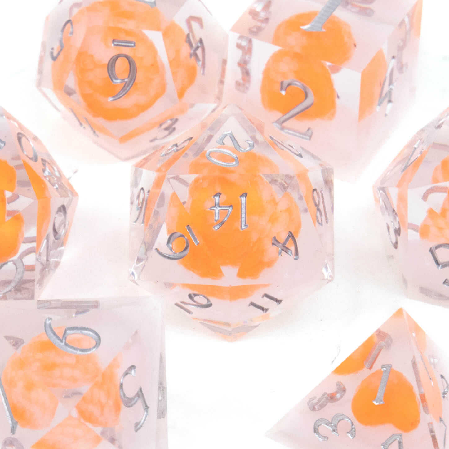 Rpg Cool 7 Polyhedral D and D dice set - Orange Dragon Egg - Dice of Dragons