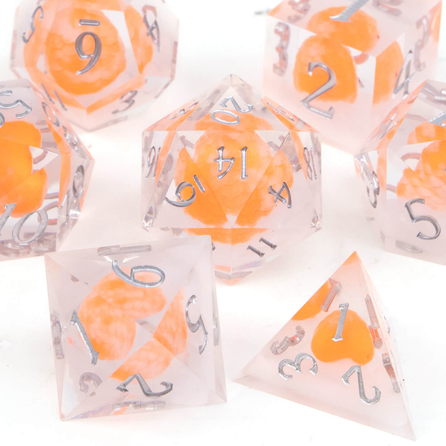 Rpg Cool 7 Polyhedral D and D dice set - Orange Dragon Egg - Dice of Dragons