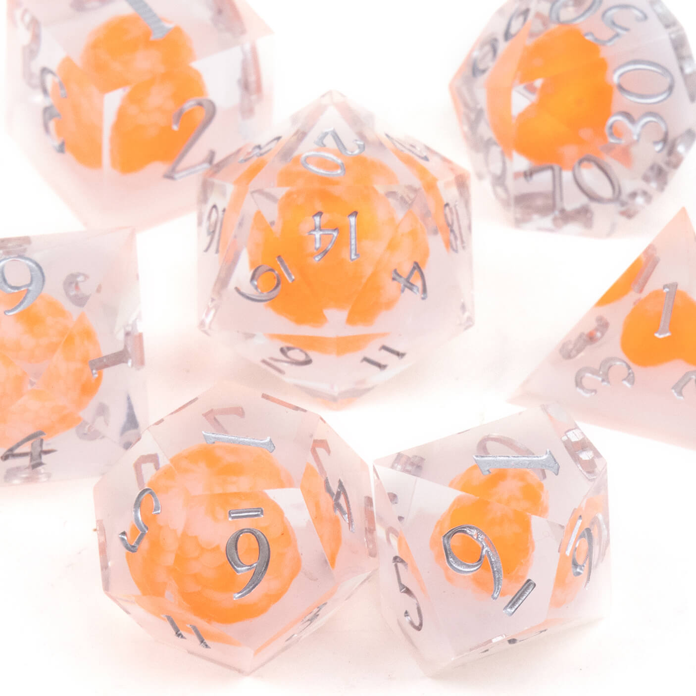 Rpg Cool 7 Polyhedral D and D dice set - Orange Dragon Egg - Dice of Dragons