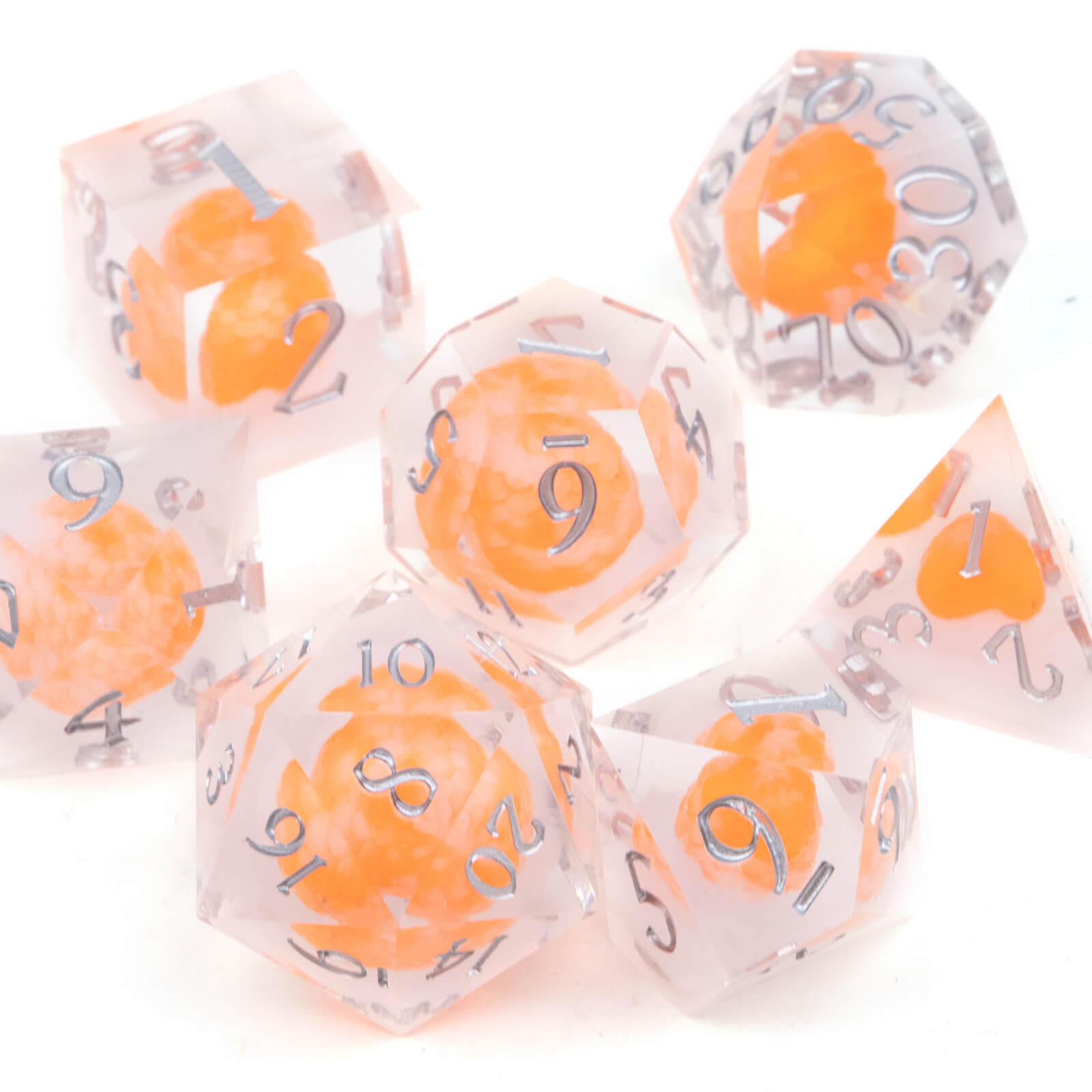 Rpg Cool 7 Polyhedral D and D dice set - Orange Dragon Egg - Dice of Dragons