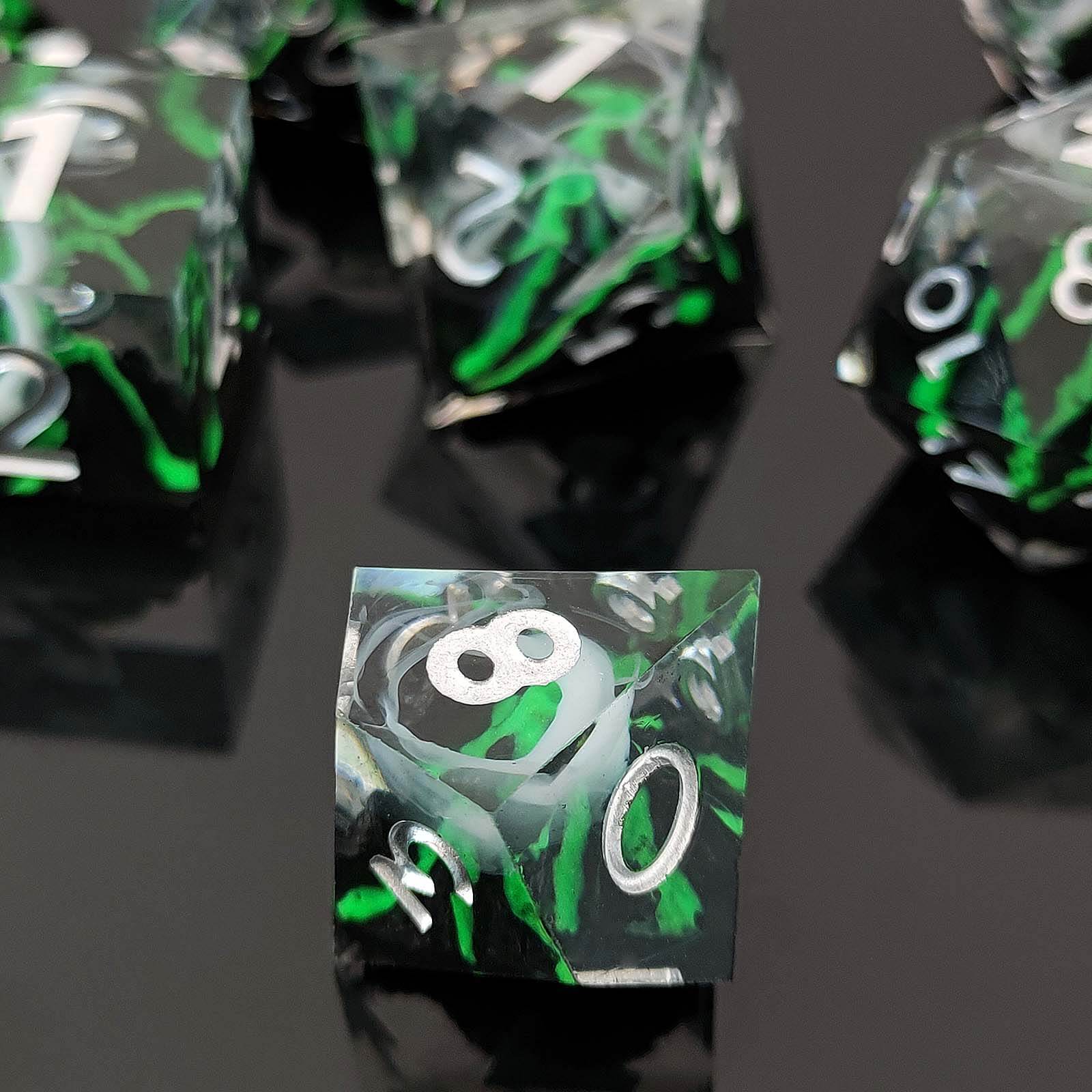 Rpg Unique 7 Polyhedral Dice Set DnD - Green Volcano - Dice of Dragons