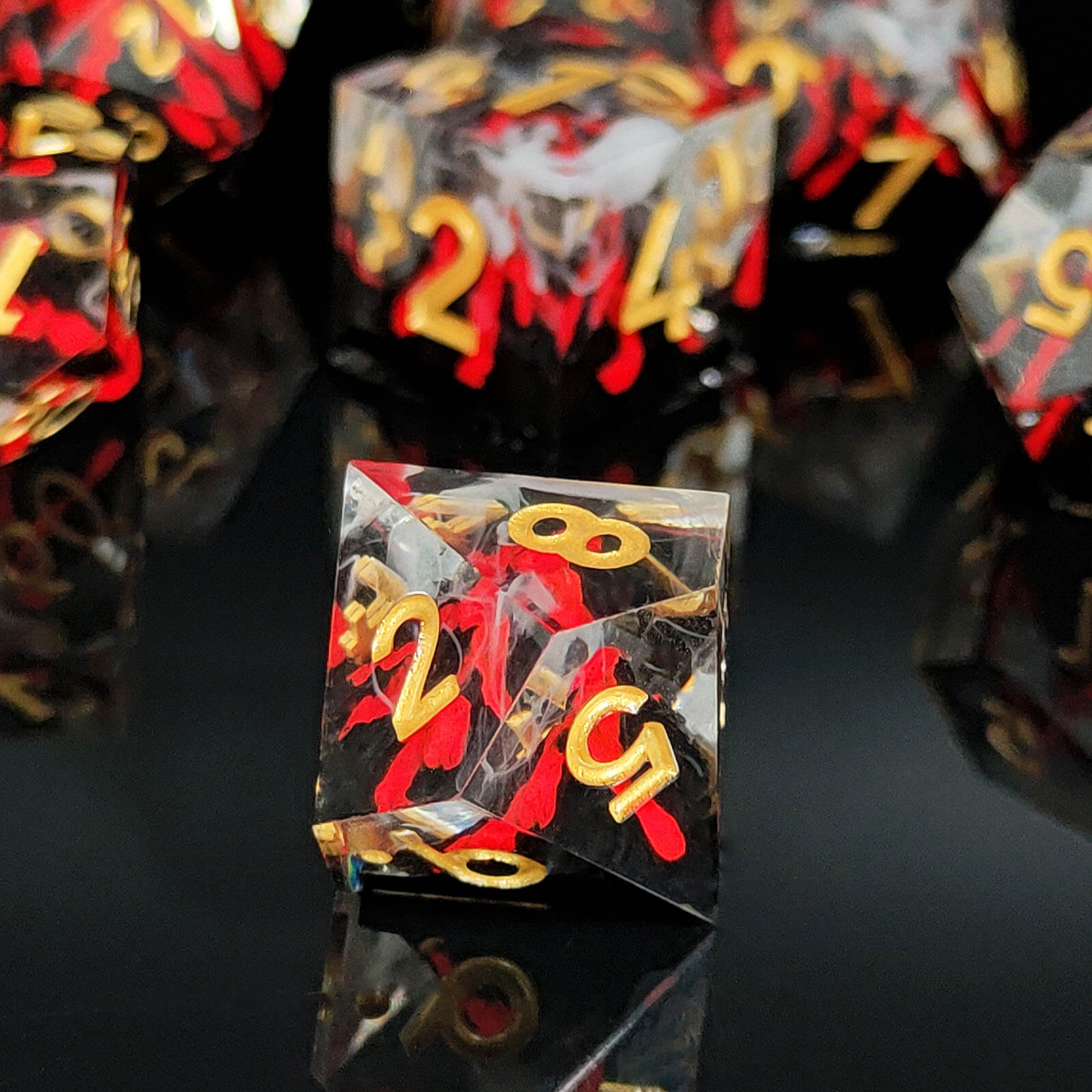 Rpg Unique 7 Polyhedral Dice Set DnD - Orange Volcano - Dice of Dragons