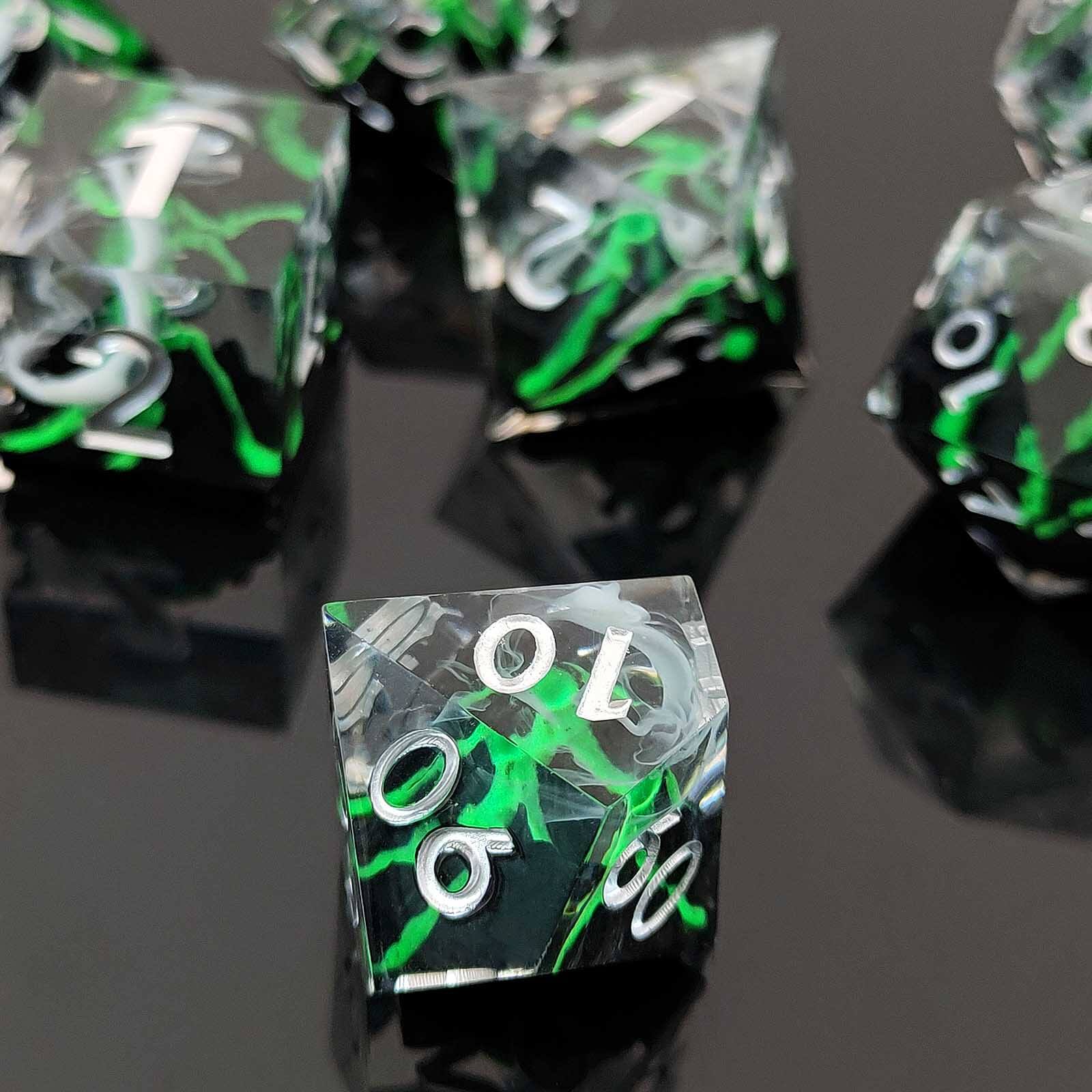 Rpg Unique 7 Polyhedral Dice Set DnD - Green Volcano - Dice of Dragons