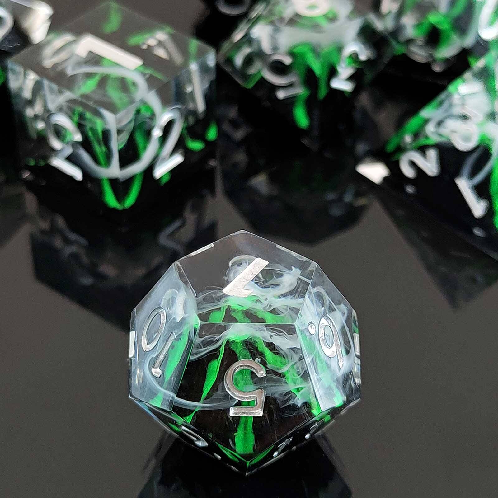 Rpg Unique 7 Polyhedral Dice Set DnD - Green Volcano - Dice of Dragons