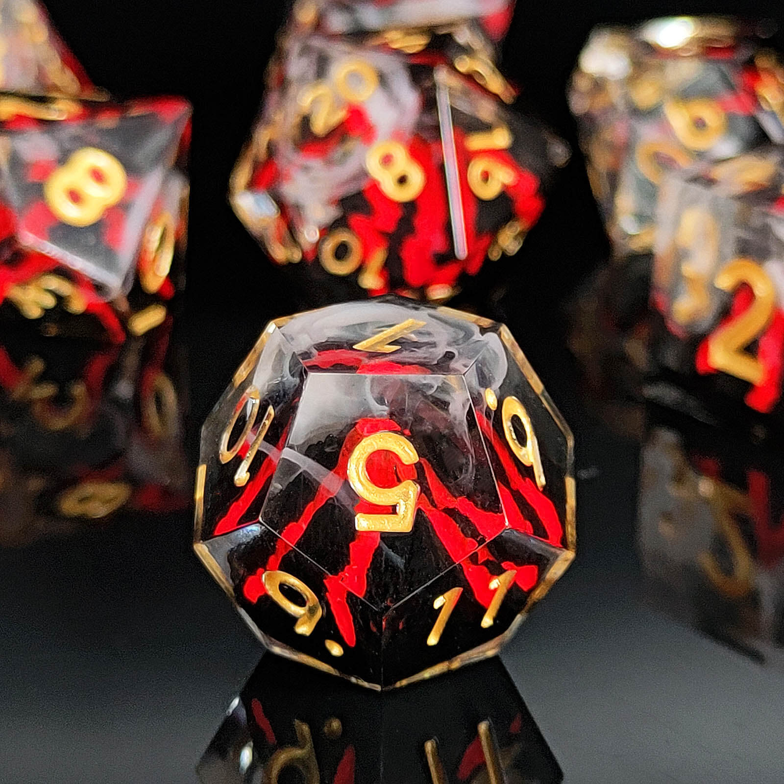 Rpg Unique 7 Polyhedral Dice Set DnD - Orange Volcano - Dice of Dragons