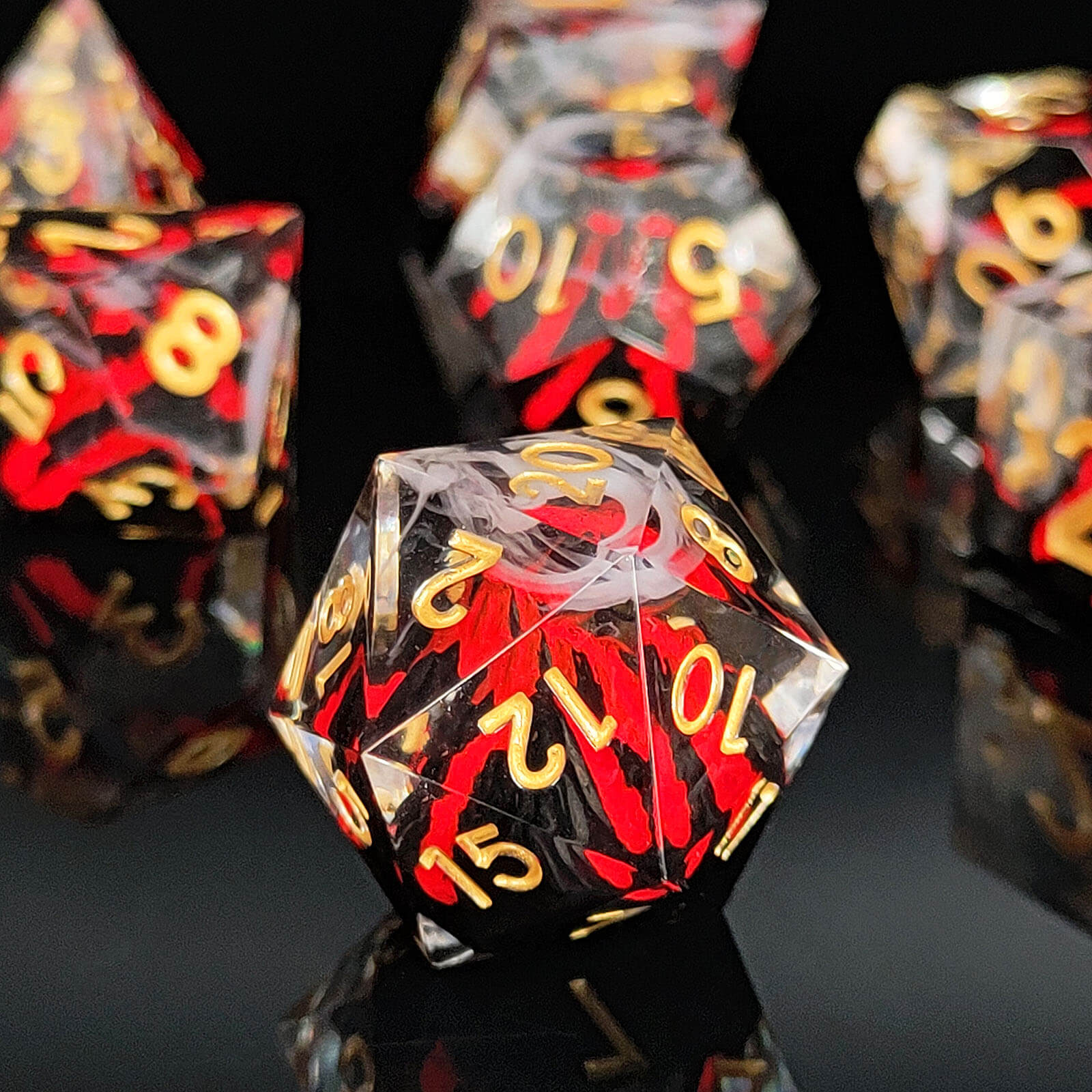 Rpg Unique 7 Polyhedral Dice Set DnD - Orange Volcano - Dice of Dragons