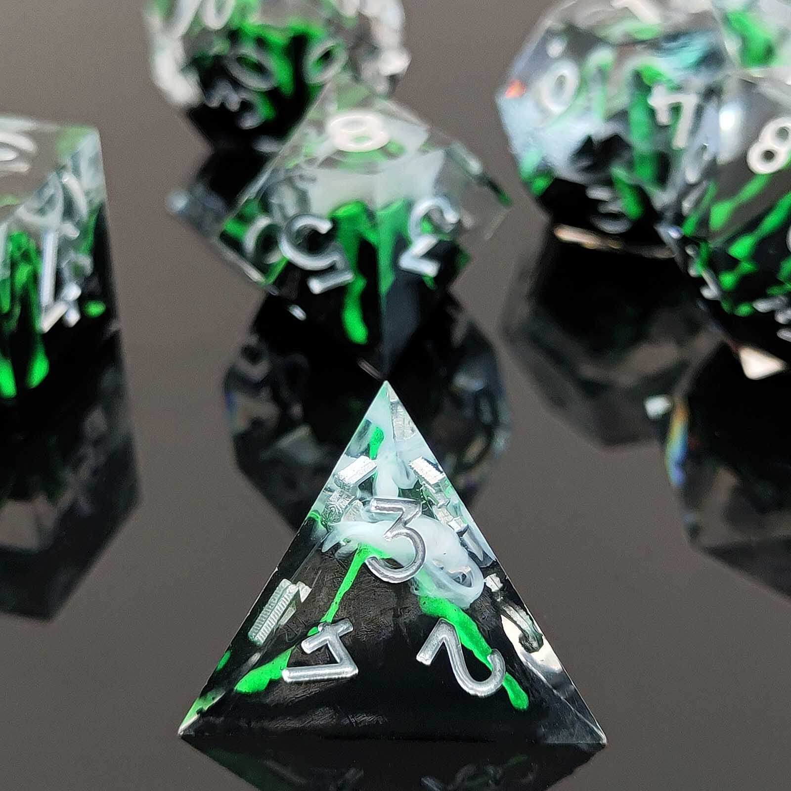 Rpg Unique 7 Polyhedral Dice Set DnD - Green Volcano - Dice of Dragons