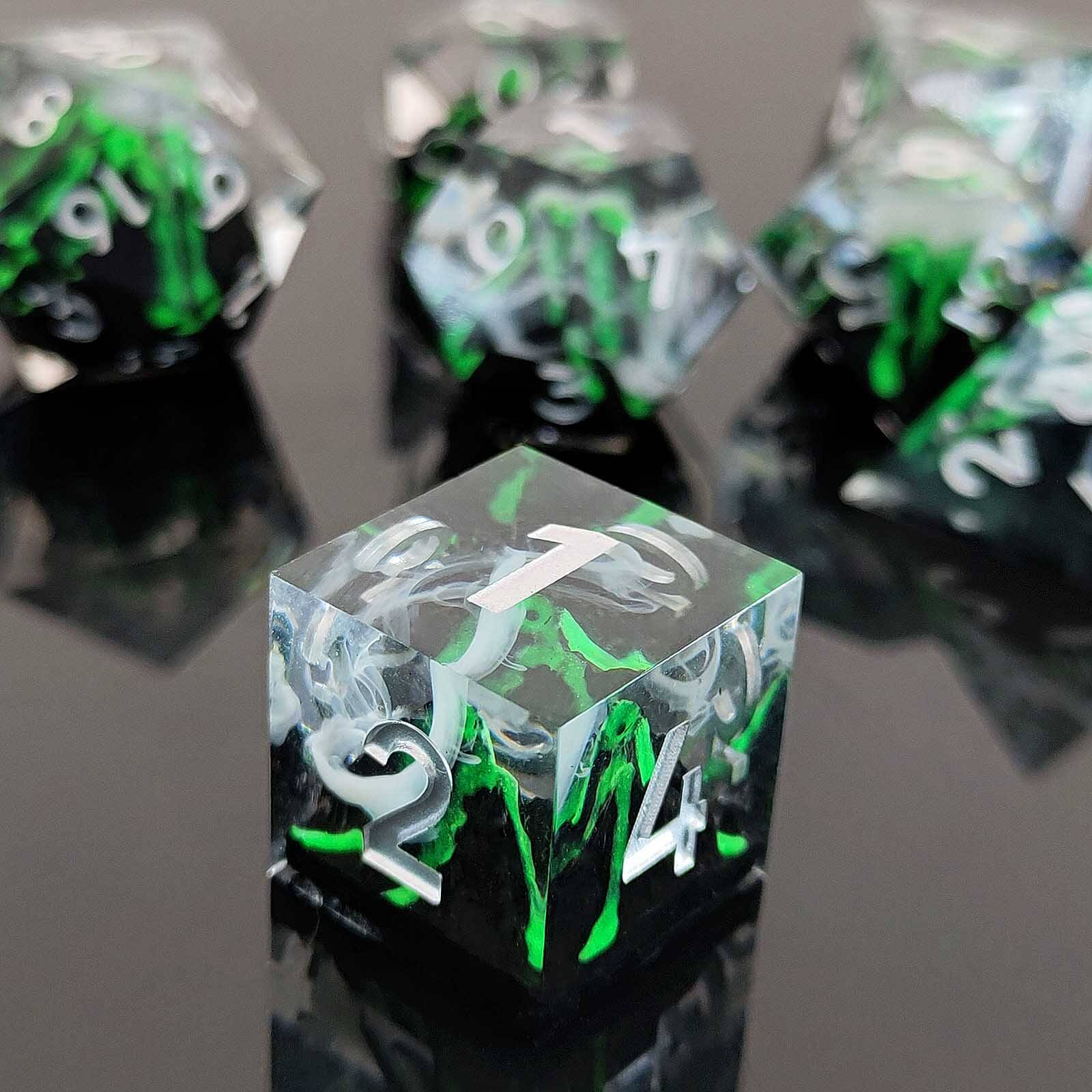 Rpg Unique 7 Polyhedral Dice Set DnD - Green Volcano - Dice of Dragons